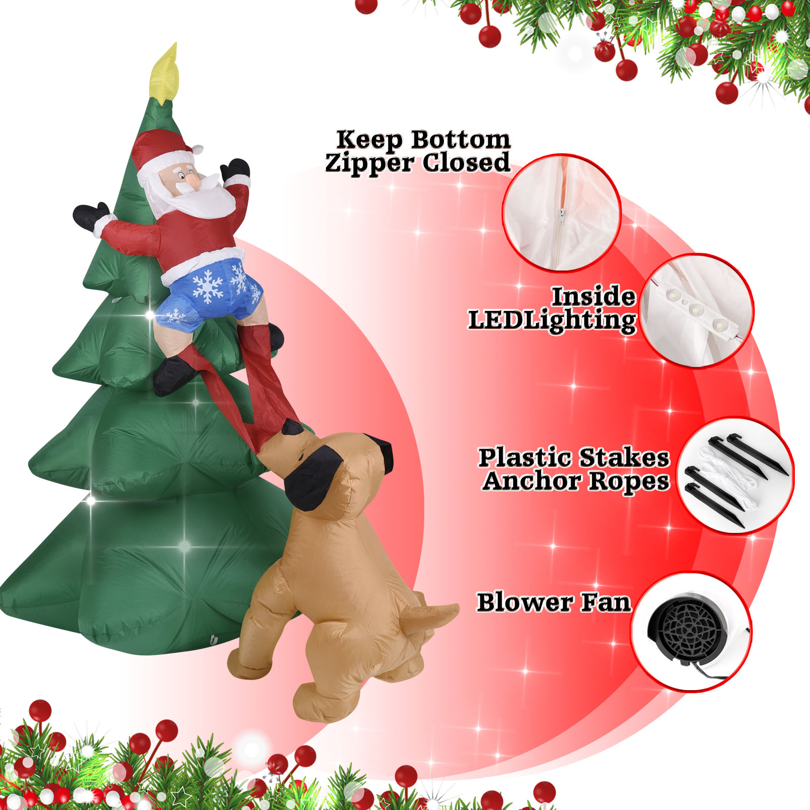 Anjing Tiup Natal dengan Santa - Up Lighting Decor ulasan dan harga
