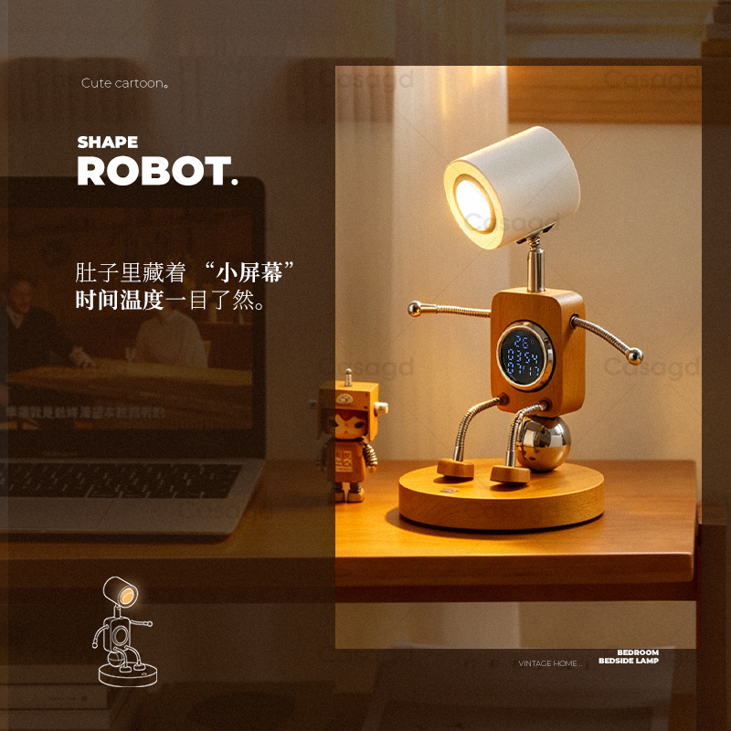 Lampu Ambient Robot Kayu Kreat - Ambient Lighting Decor For Room ulasan dan harga